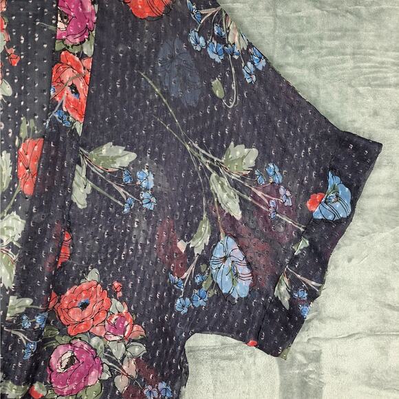 Womens Kimono One Size Floral Open Sheer Fringe Sheer Duster Boho Feminine Black - Picture 3 of 6